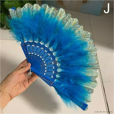 

Chinese Style Dance Wedding Party Lace Silk Folding Hand Held Feather Fan Props