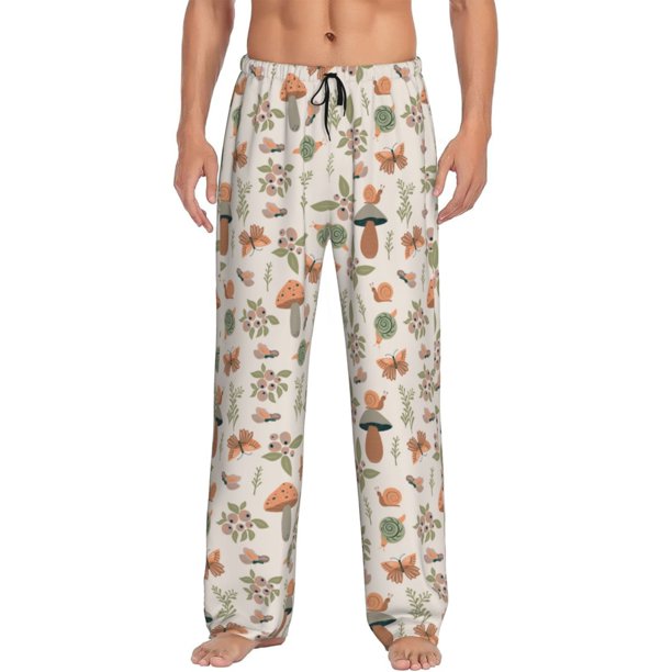 Fotbe Forest Mushrooms Insects Pantalones de Pijama para Hombre, Pantalones de Dormir, Pantalones de Casa con Cintura Ajustable y Bolsillos-XX-Large