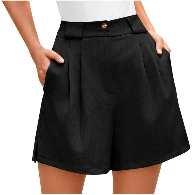 Timegard Womens Shorts High Waist Button Ruched Loose Solid Color Comfy Casual Suit Shorts Work Office