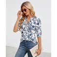 thumbnail image 4 of Whoinshop Summer Tops for Women 2026 Trendy Dressy Casual Blouse Puff Short Sleeve Shirts Knit Henley V Neck T Shirt Tunic, 4 of 7