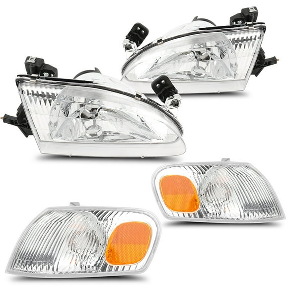 SCITOO Headlight Assembly Fit For Toyota Corolla 1998 1999 2000 Headlamp in Chrome Housing Amber Reflector Clear Lens