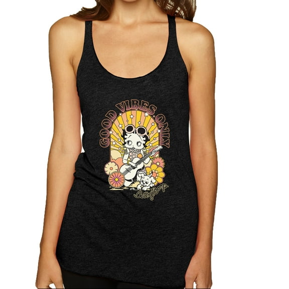 Wild Bobby Betty Boop Good Vibes Only Betty Boop Tri-Blend Racerback Tank Top, Vintage Black, X-Large