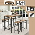 thumbnail image 4 of Counter Height Dining Table Set for 4, Metal Rectangle Bistro Pub Set with MDF Top, Rustic Brown Kitchen Bar Table Set, 5-Piece High Top Breakfast Table & Stools for Apartment Home, 4 of 9