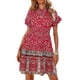 thumbnail image 2 of SAYOO Vestido de manga corta para mujer, estampado floral vintage, cuello redondo, botón trasero, vestido de playa de vacaciones de verano SAYOO  Moda, 2 of 9