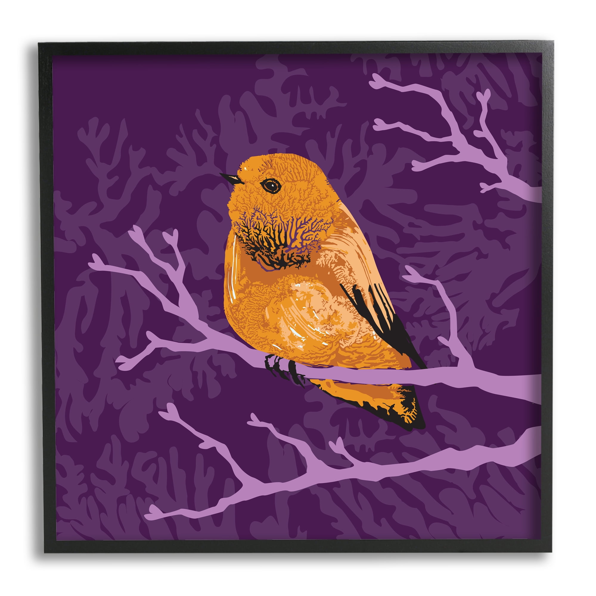 Stupell Industries Bold Orange Bird Sitting Purple Branches Layered