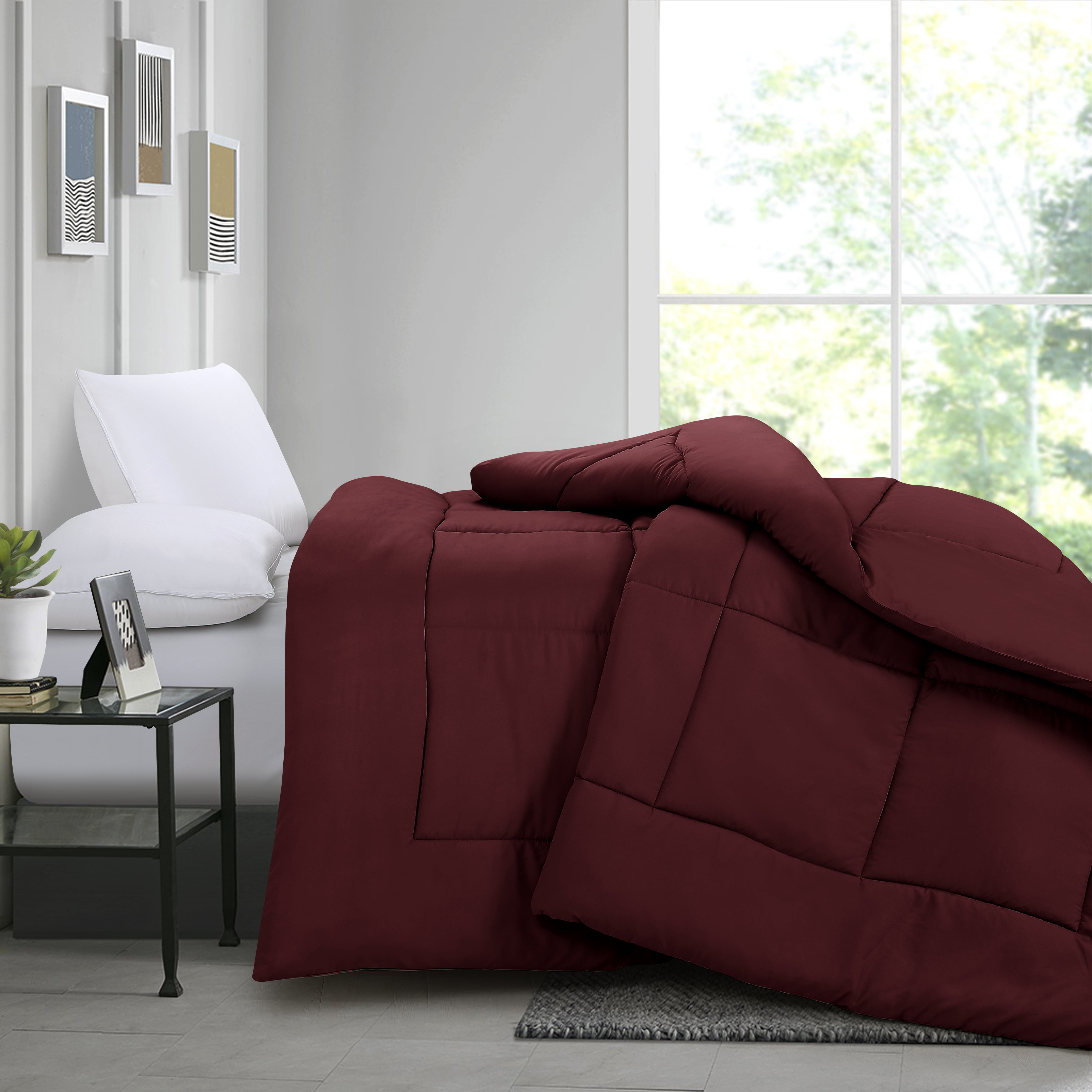 Swift Home Heavy-Filled Down Alternative Comforter, Ultra Soft All Season Hypoallergenic Bedding, Twin, Burgundy