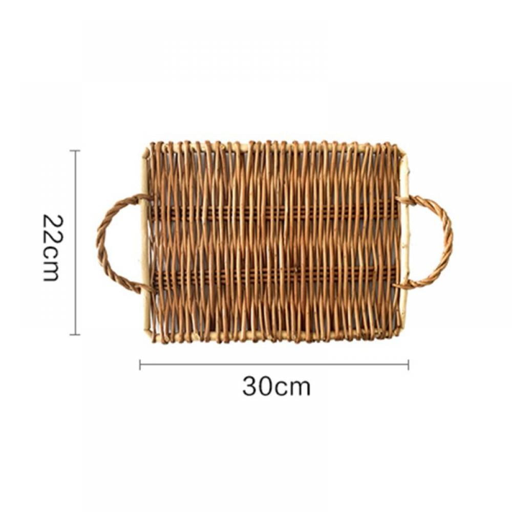 Woven Baskets Serving Trays with Handles, Poly Wicker Bread Baskets