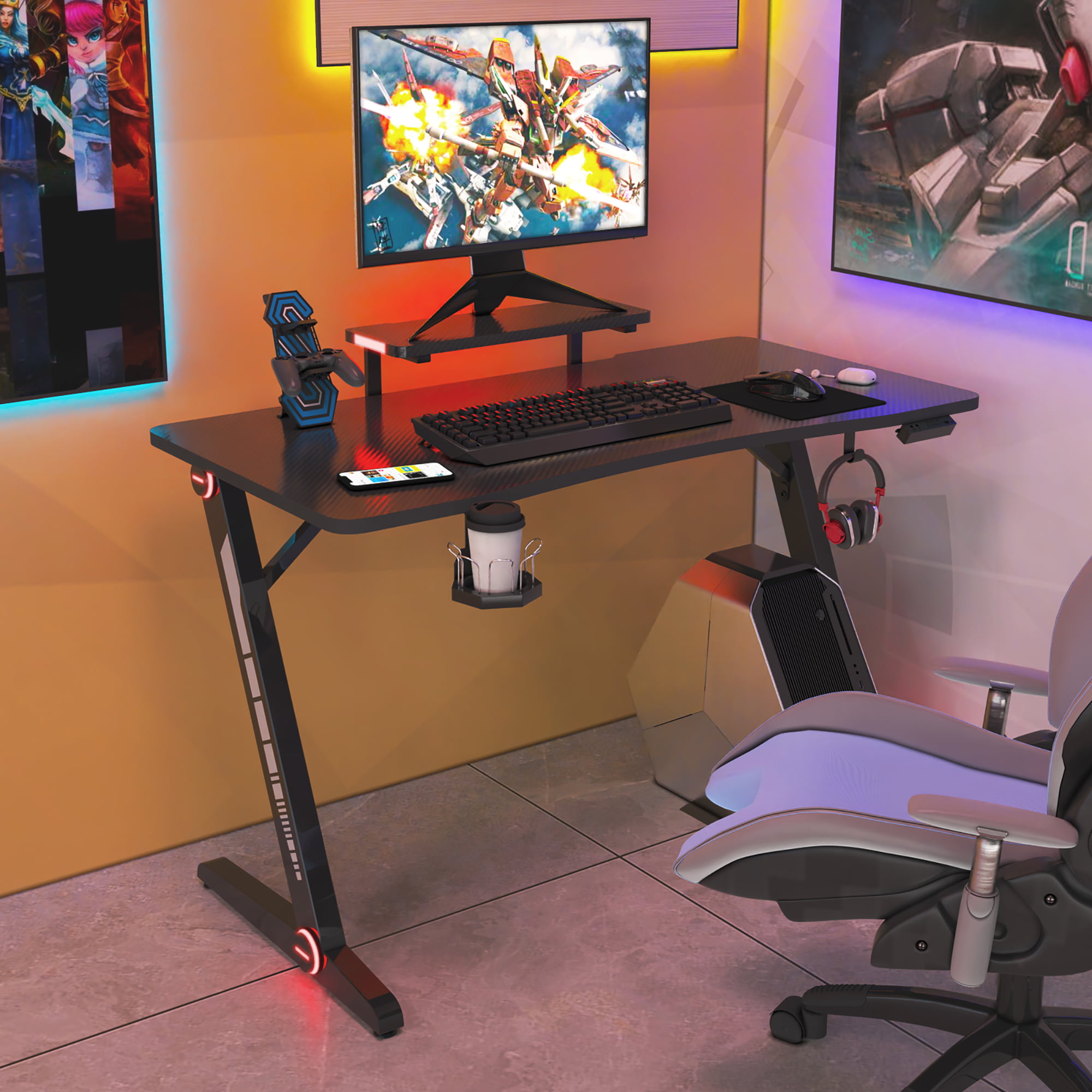 Costway 43.5 Inch Gaming Desk Z Shape Office Pc Computer Desk Gamer Tables  W/ Led Lights : Target