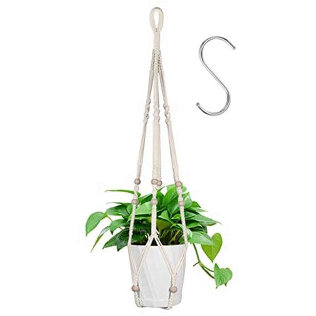 Cestas colgantes para jardineras, juego de 4 colgadores de plantas de macramé de cuerda de algodón con 4 ganchos para colgar, 80 cm y 100 cm