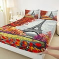 thumbnail image 3 of Homewish Fashion Eiffel Tower Twin Sheet Sets, Oil Printing Twin Fitted Sheet, Romantic Valentines Day Flat Sheet, Ultra Soft Bedroom Decor, 3 Pieces, 3 of 7