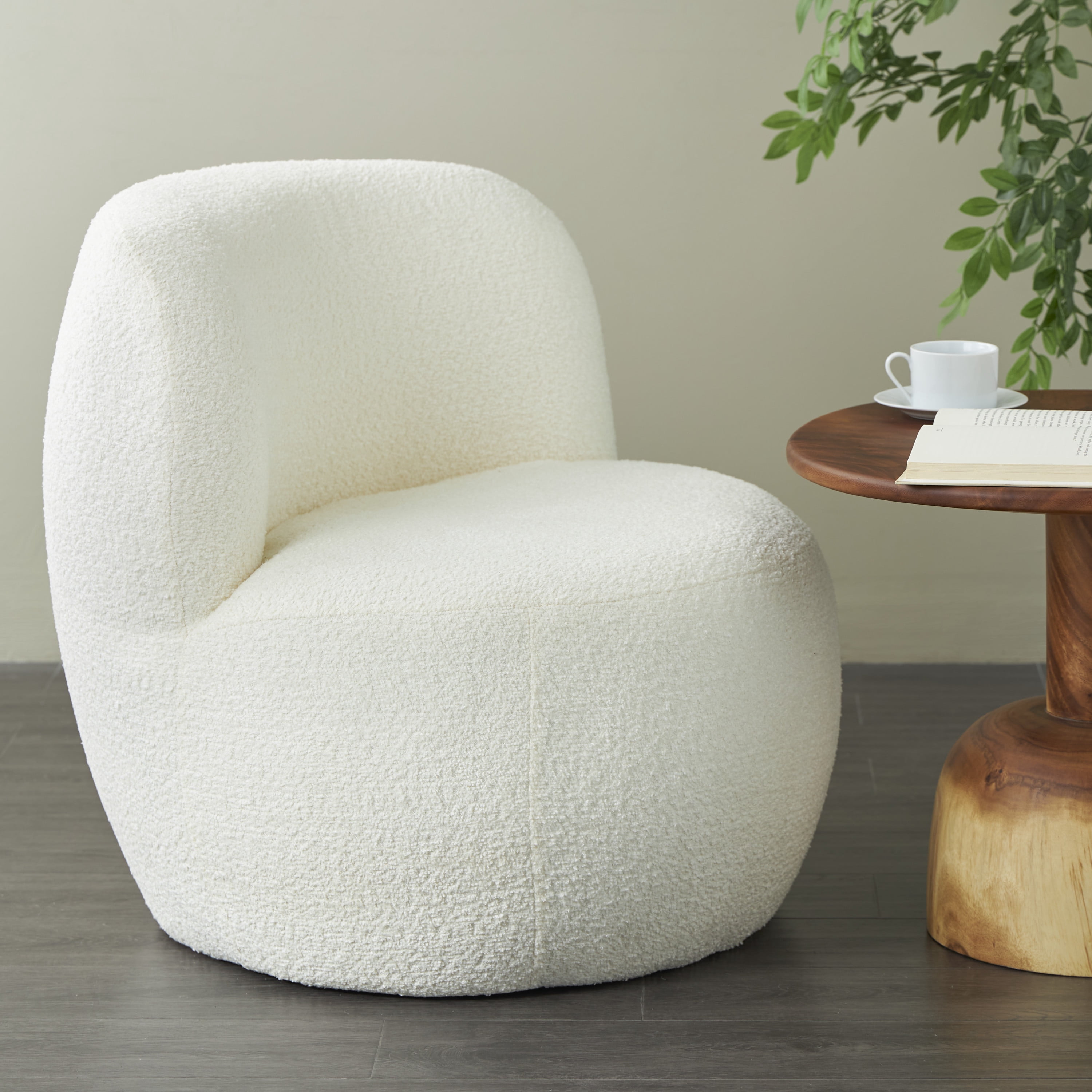DecMode Polyester Rounded Barrel Lounge Chair, White