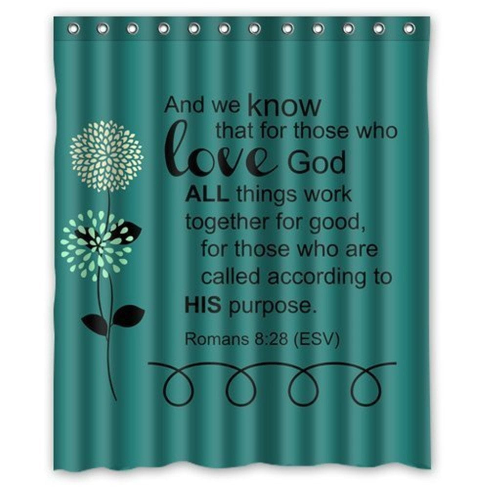 GreenDecor Bible Verse Waterproof Shower Curtain Set with Hooks