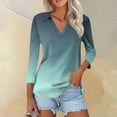 thumbnail image 2 of Scyoekwg Womens 3/4 Sleeve T Shirts V Neck Three-quarter Sleeve Tshirts Lightweight Gradient Color Graphic Tee Comfy Blouse (Sky Blue,XXL), 2 of 5