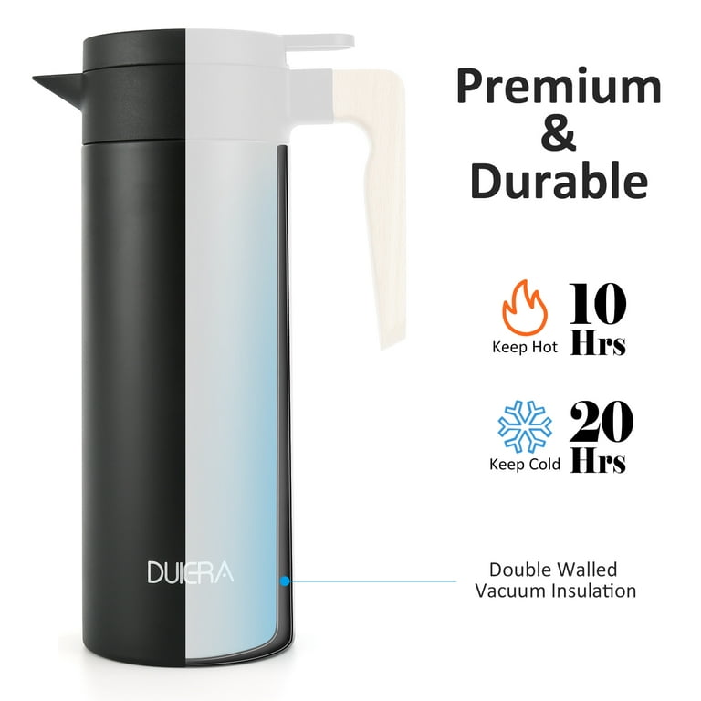 DUIERA iSH09-M609559mn 51 oz Coffee Carafe Double Walled Thermal Carafe  Stainless Steel Thermos Pot, 1.5 L Beverage Dispenser Keeping Hot/Cold -  White