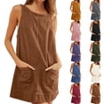 thumbnail image 1 of Gspmoly Robes pour Femmes Grande Taille, Mode Femme Décontractée Couleur Unie Col Rond Sans Manches Robe Débardeur Robes de Cocktail Aubaines, 1 of 8