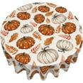 thumbnail image 2 of Fall Tablecloth Round 60 Inch Burnt Orange White Pumpkins Leave Table Cloth,Stain Resistance Polyester Thanksgiving Day Harvest Table Covers for Kitchen Dining,Small Tablecloth for Party Picnic, 2 of 6