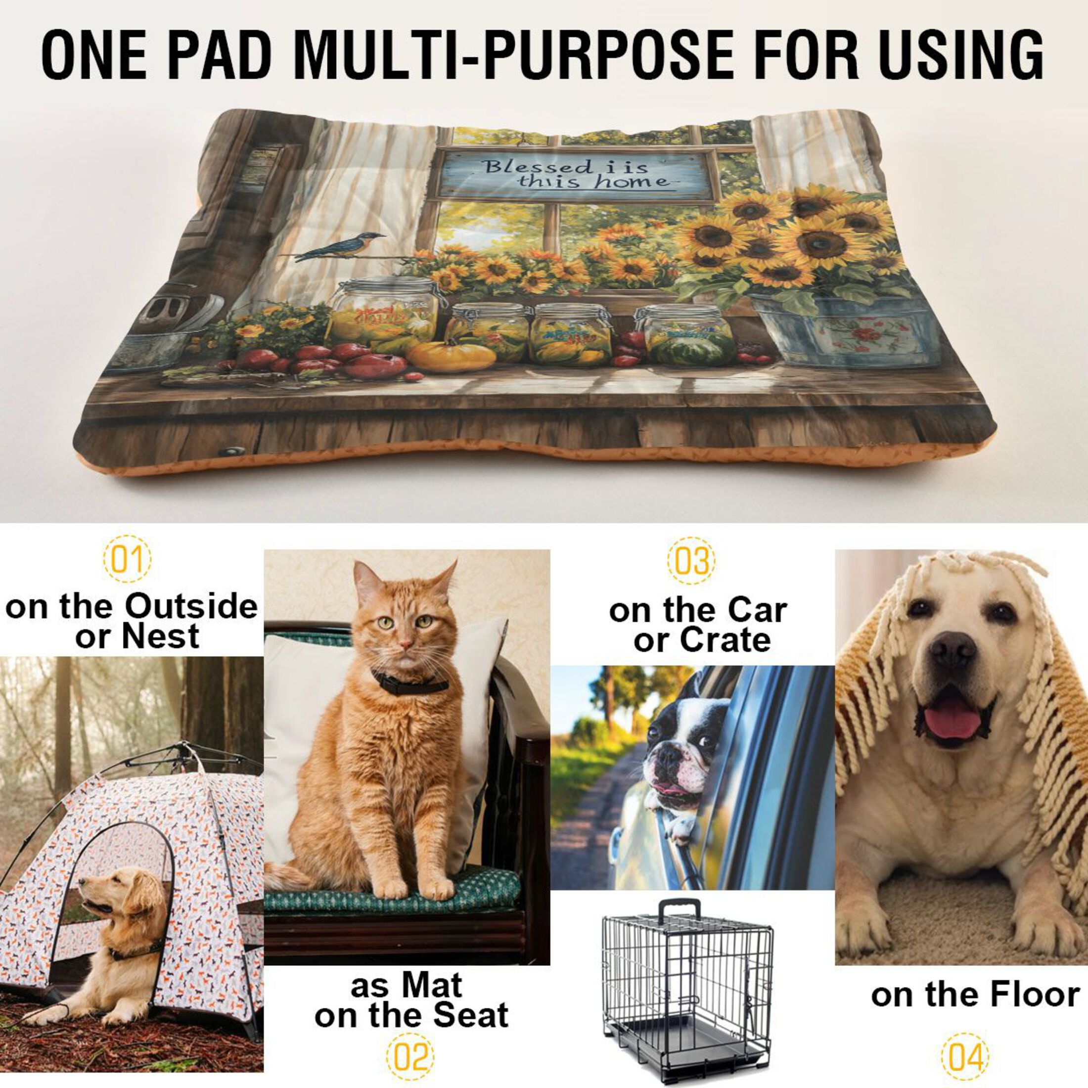 Qxltty Beautiful Country Kitchen Ped Pad Wear-resistant and Hard to Bite Through Sleeping Pad for Small Medium Large Dogs Winter Pet Bed 36×24in