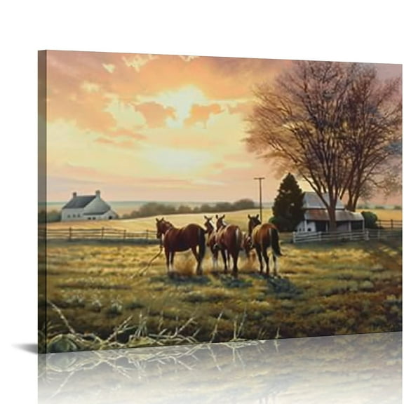 COMIO Farmhouse Wall Art - Old Barn&Truck Canvas Pictures Wall Art, Country Windmill Landscape Prints, Modern Farmhouse Scenery Painting, Farm Horse Framed Artwork for Home Wall Decor