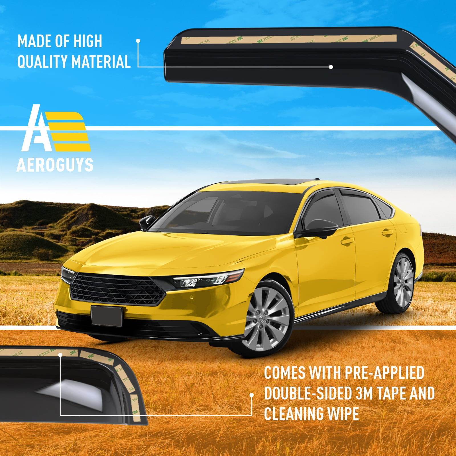 AEROGUYS In-channel Window Deflectors Extra Durable Window Visors Rain Guards Fit for Honda Accord 2023-2026, Sun Visors, Wind Vent Visors, Car Accessories- 4pcs. AG0494