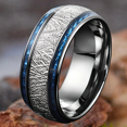 thumbnail image 1 of Rose Gold Color Brushed Deer Antler and Meteorite Rings Fashion Men Stainless Steel Rings for Men Wedding Band Jewelry Gift, 1 of 7