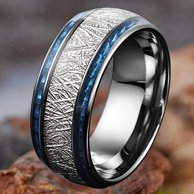 Rose Gold Color Brushed Deer Antler and Meteorite Rings Fashion Men Stainless Steel Rings for Men Wedding Band Jewelry Gift