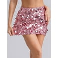 thumbnail image 3 of Zaldita Womens Sparkle Sequin Bodycon Mini Skirts Shiny Glitter Short Wrap Skirt Clubwear Pink M, 3 of 7