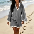 thumbnail image 6 of Zpzdpjkx Women's Summer Casual Striped Tunic Dress, V-Neck Long Sleeve Scalloped Beach Cover-Up, 6 of 10