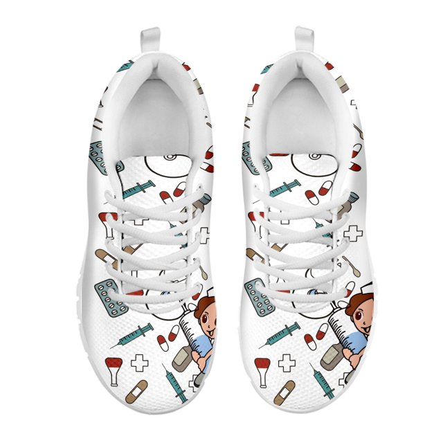 Zapatillas de deporte informales con estampado de enfermera médica para mujer, cómodas zapatillas para caminar, transpirables, para equipo hospitalario