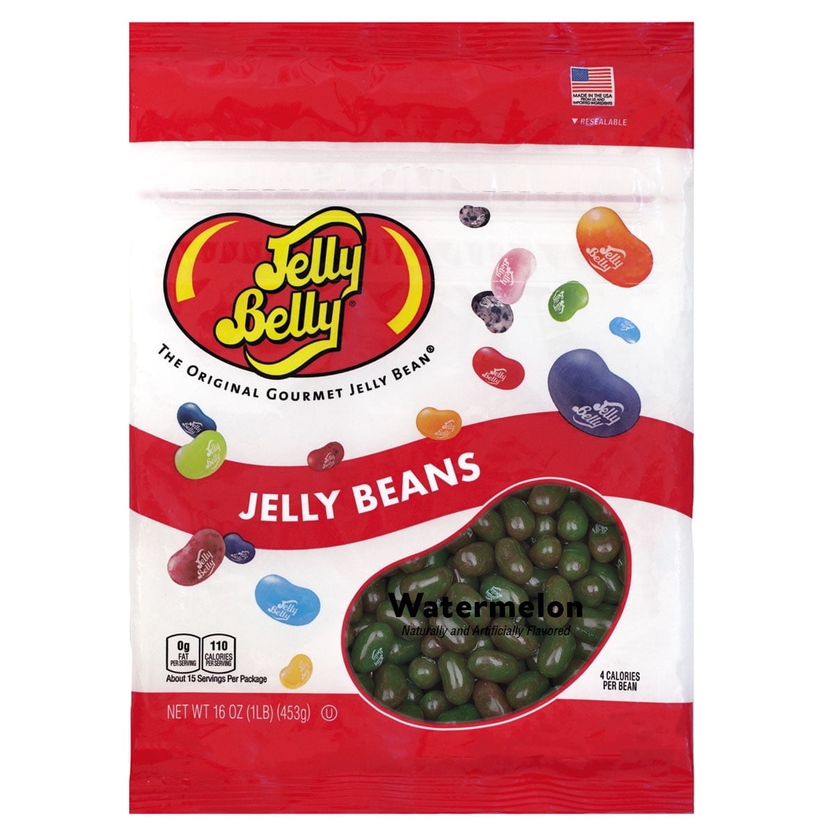 (2 pack) Jelly Belly Watermelon Jelly Beans - 1 Pound (16 Ounces), Juicy Watermelon Flavor, Resealable Bag