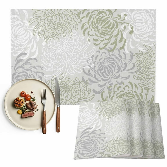 Placemats Set of 4, Sage Green Floral Placemats Set of 4, Gradient Abstract Flowers Tablemats Washable Placemat Table Decoration for Kitchen Table Dinner Party Home Decor Indoor Outdoor 13x19 Inch