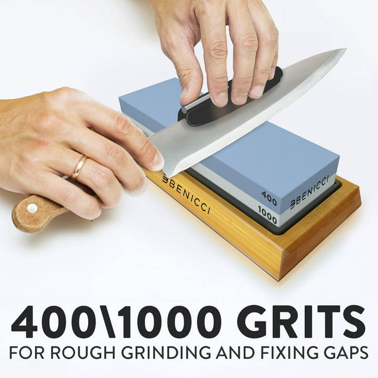 Sharp Pebble Extra Large Sharpening Stones Set - Grits 400/1000/6000 - With  NonSlip Bamboo Base, Flattening Stone and Angle Guide