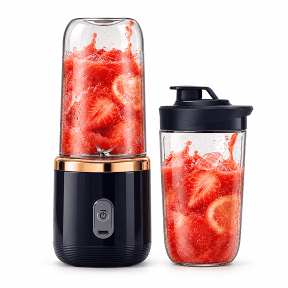 Zvzhiil Portable Blender, 2 x 13.5 fl oz Cups, USB Rechargeable, 6-Blade Assembly