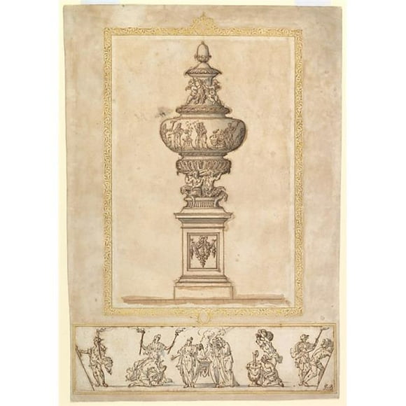 Public Domain Images MET398995 Study of An Urn - Study for The Frieze Decoration Around The Urn Poster Print by Edward Pierce, Pearce II, British London Ca. 1635 Ca. 1695 London, 18 x 24