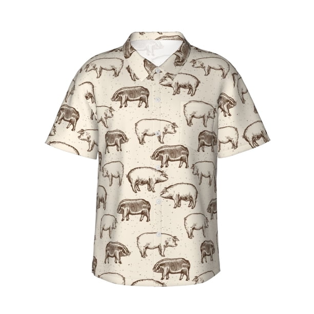 Balery Vintage Farm Pigs Camisas hawaianas de manga corta para hombre, camisas playeras de corte holgado, camisas de vacaciones con botones,XX-Large