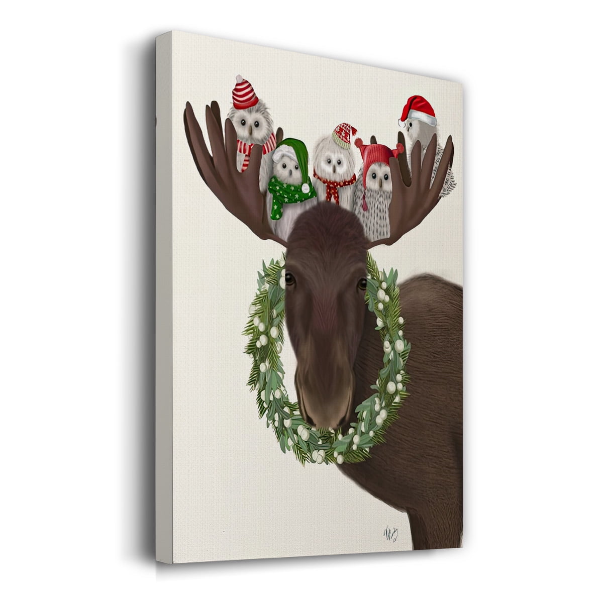 Christmas Moose and Christmas Owls- Gallery Wrapped Canvas