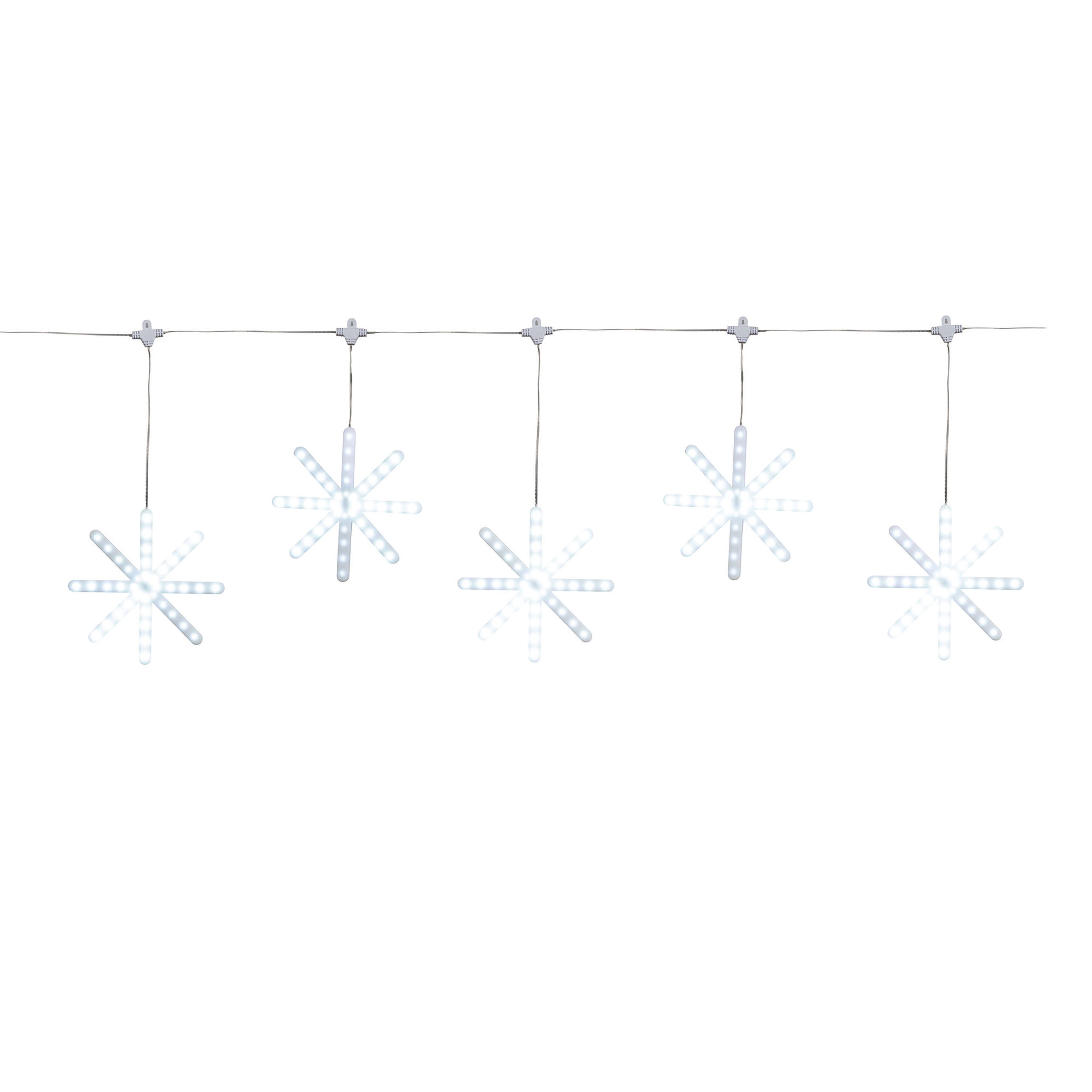 Indoor/Outdoor 5-Count LED 3-Function Sync Snowflake Christmas Lights, Cool White, Transparent Wire, 8', by Holiday Time