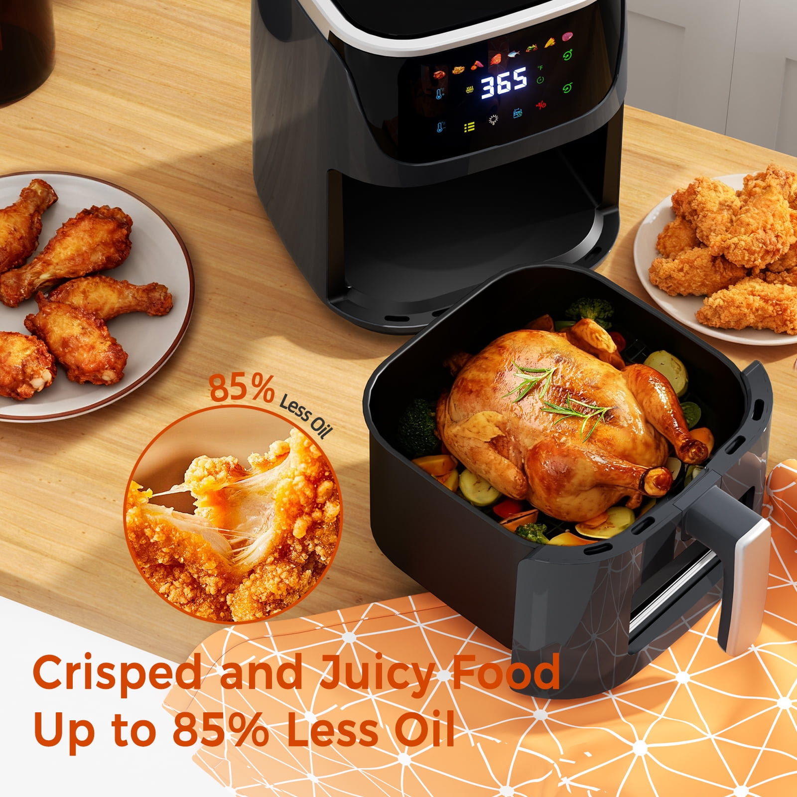 8QT Air Fryer with 8 Food Preset, LED Digital Touch Screen, Roast, Reheat, Dehydrate, Bake, Steam, 360° Hot Air, 85% Less Oil Healthy Cooker for Family Size