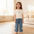 thumbnail image 2 of Gubotare Toddler and Baby Outfits Toddler Baby Girl Outfit T Shirt Bell Bottoms Spring Summer Clothes Set 3T 4T (Blue,3-4 Years), 2 of 9