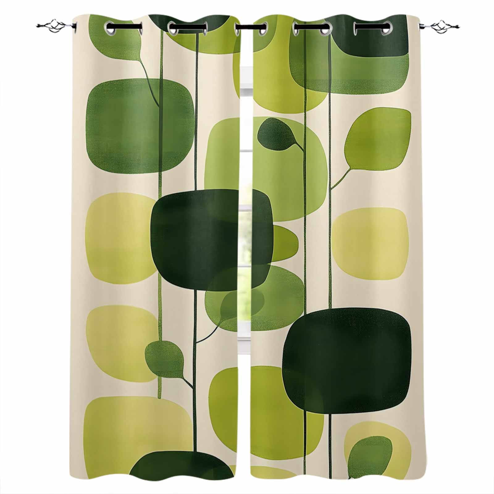 Green Geometric Blackout Curtains 90 Inches Long,Thermal Insualted Grommet Curtains & Drapes,Abstract Neutral Modern Artwork Room Darking Curtains for Living Room Bedroom Windows 2 Panels 52"W x90"L