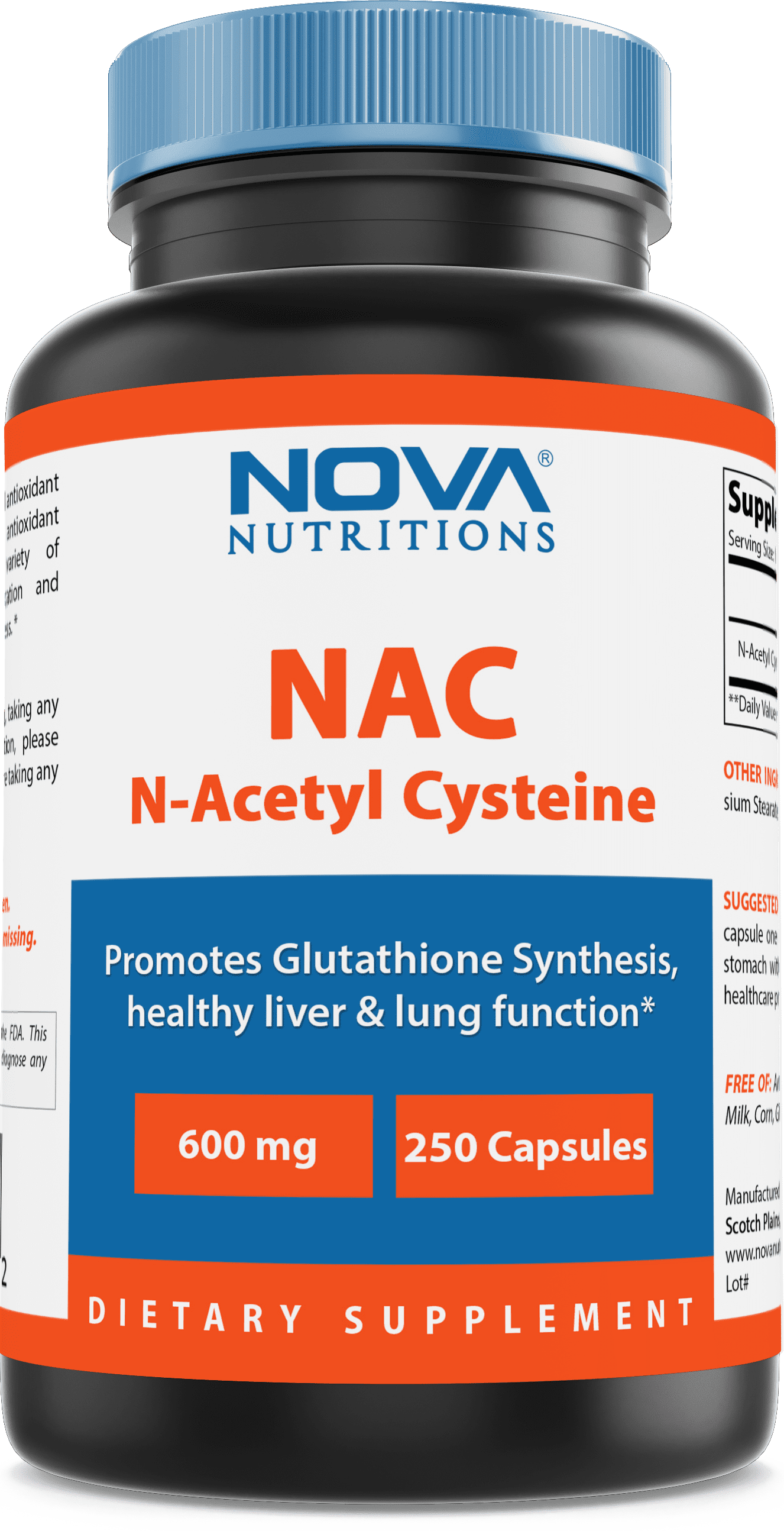 Nova Nutritions NAcetyl LCysteine (NAC) 600mg 250 Capsules (NonGMO