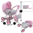 thumbnail image 2 of Cotton Candy Pink Doll Deluxe Pram in Grey Polka Dots W/ Matching Handbag, Fits Dolls Up to 18'', 2 of 5