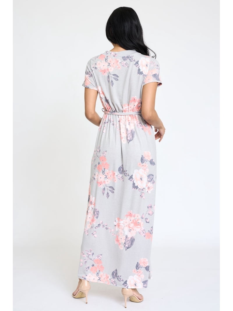 knee length dresses for ladies Floral Surplice Maxi Dress in Ivory Medium main image 0