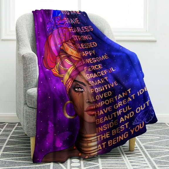 Jekeno African American Black Girl Lady Blanket Birthday for Women Kids Inspiring Positive Quotes Purple Presents Home Bedroom Decor Soft Cozy Plush Throw Blankets Colorful 50"x60"