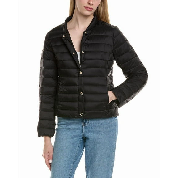 TAHARI Women's Lightweight Quilted Stretch Jacket with Snap Closure, Black, S