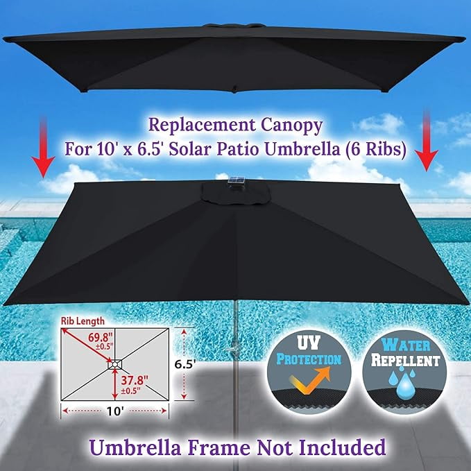 SOLAXO 6-Rib 10'x6.5' Solar Patio Umbrella Replacement Canopy cover for Outdoor