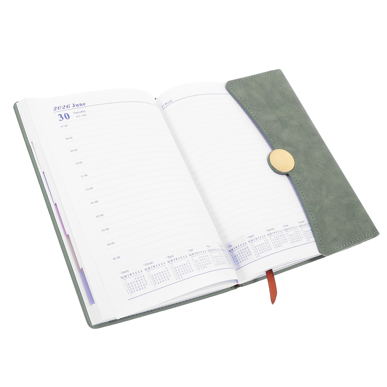 WEUVEB Green PU Planner with Monthly Index Bookmarks and Writing Space for Effective Organization