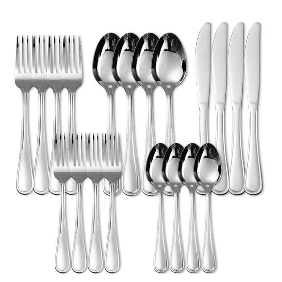 Mainstay 20 Piece Stainless Steel Flatware Mirror Polished, Service for 4 Dishwasher Safe