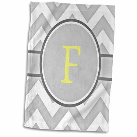 3dRose Grey and white chevron with yellow monogram initial F - Towel  15 by 22-inch