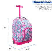 J World Girls Lollipop 16 Kids Rolling Backpack with Insulated Lunch Bag for School and Travel, Blue Raspberry