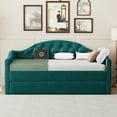 thumbnail image 5 of Twin Daybed with Trundle - Green Velvet Upholstered Sofabed, Twin Size, USB Charging Ports, Tufted Design, Perfect for Living Room or Guest Room., 5 of 24